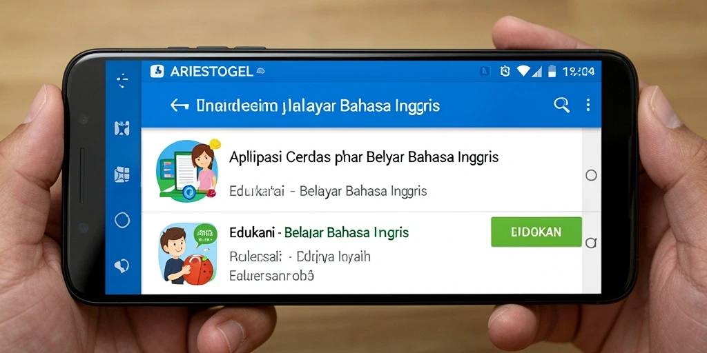 Tampilan antarmuka aplikasi ARIESTOGEL untuk belajar bahasa Inggris.