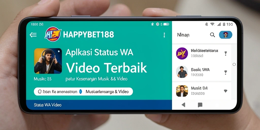 Tampilan antarmuka aplikasi HAPPYBET188 dengan berbagai pilihan Status WA Video.