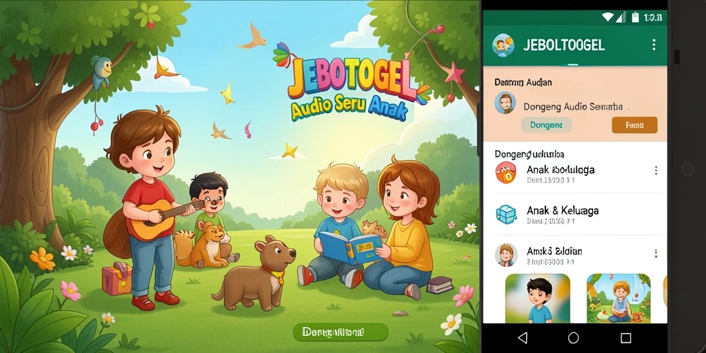 Tampilan antarmuka JEBOLTOGEL dengan pilihan dongeng audio.