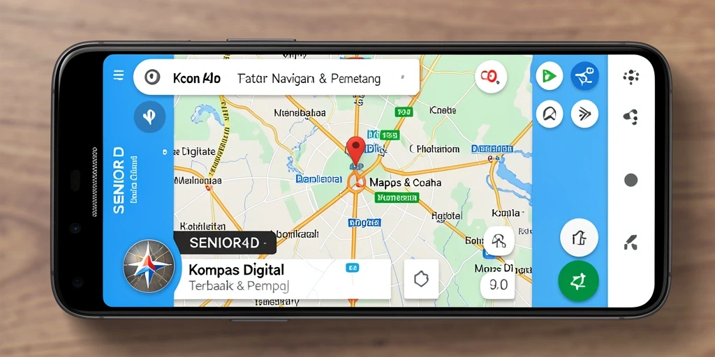 Antarmuka SENIOR4D menampilkan kompas digital yang jelas dan fungsional.
